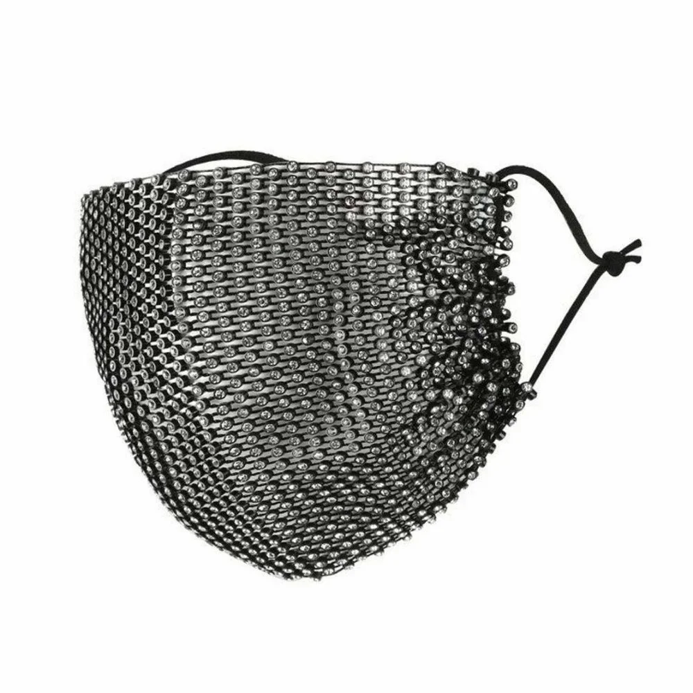 ❤️ NEW Rhinestone Face Mask Black Mesh Beautiful A Lot of Bling - Picture 2 of 6